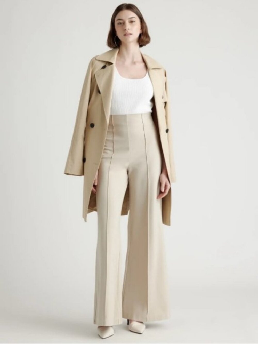 Quince Ultra Stretch Ponte Super Wide Leg Pants Tan 10